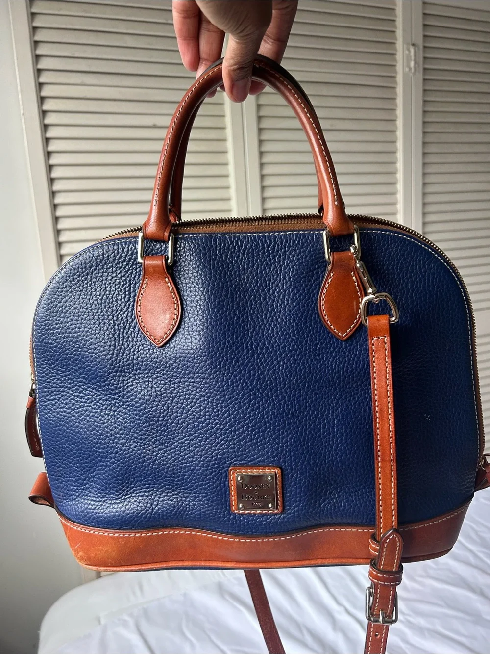Dooney & Bourke Navy with Tan Leather Trim Satchel